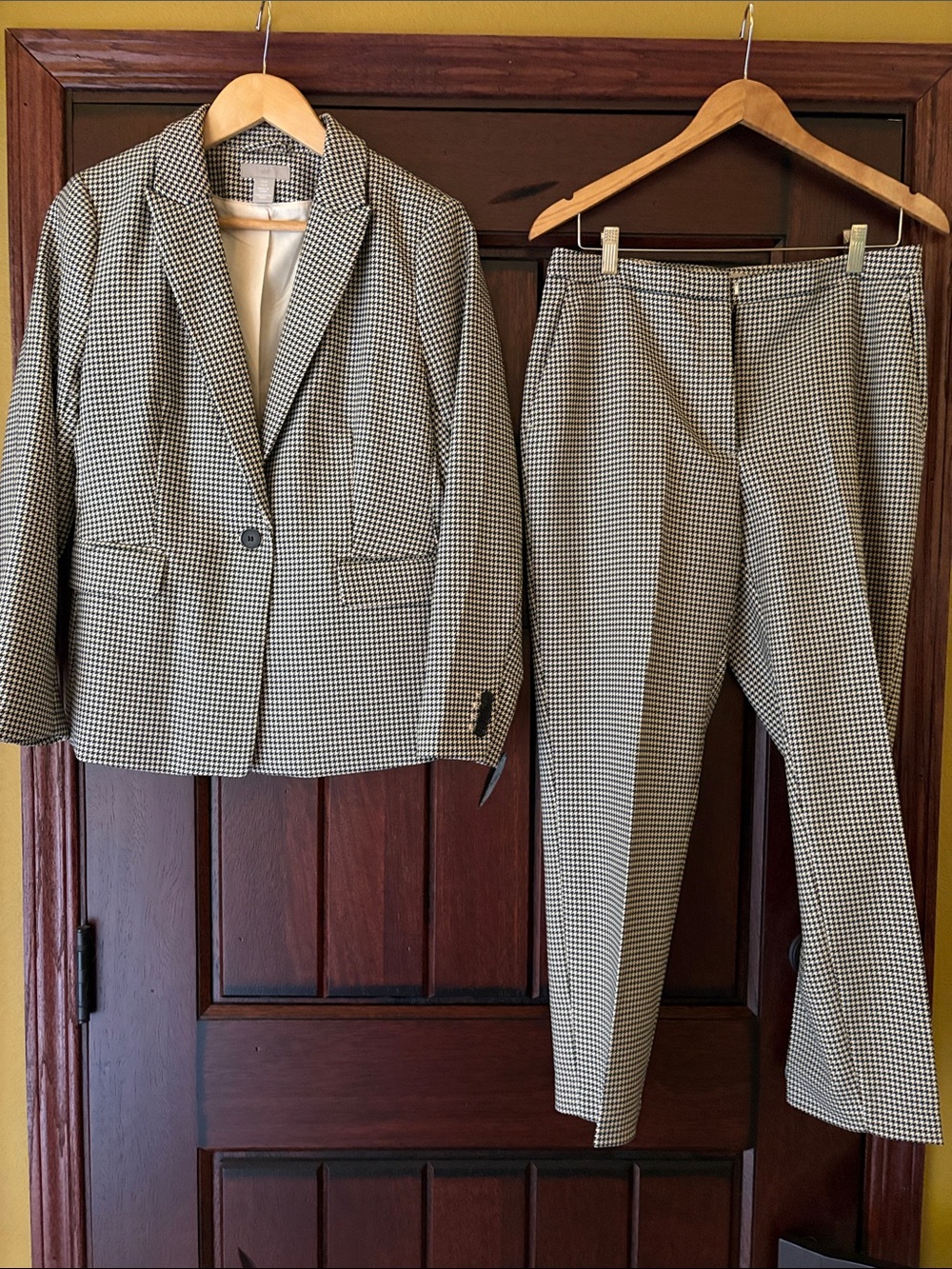 H&M Green & Cream Houndstooth Blazer & Trousers Set